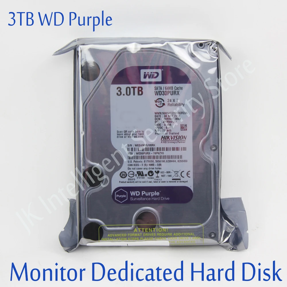 

Hikvision Monitor dedicated hard disk 3TB WD Purple 3000GB HDD Hard Drive Disk For NVR DVR DS-7608NI-E2/8P DS-7608NI-I2/8P