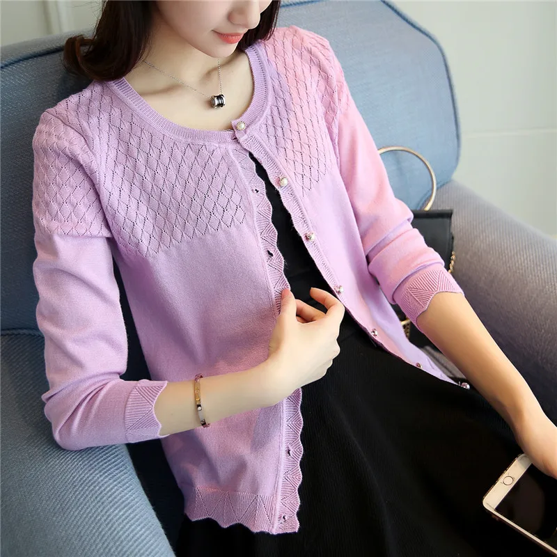 

Long-sleeved Knitted Cardigan Short Shawl Jacket Summer Air-conditioned Sweater Spring And Autumn With Thin Sweater