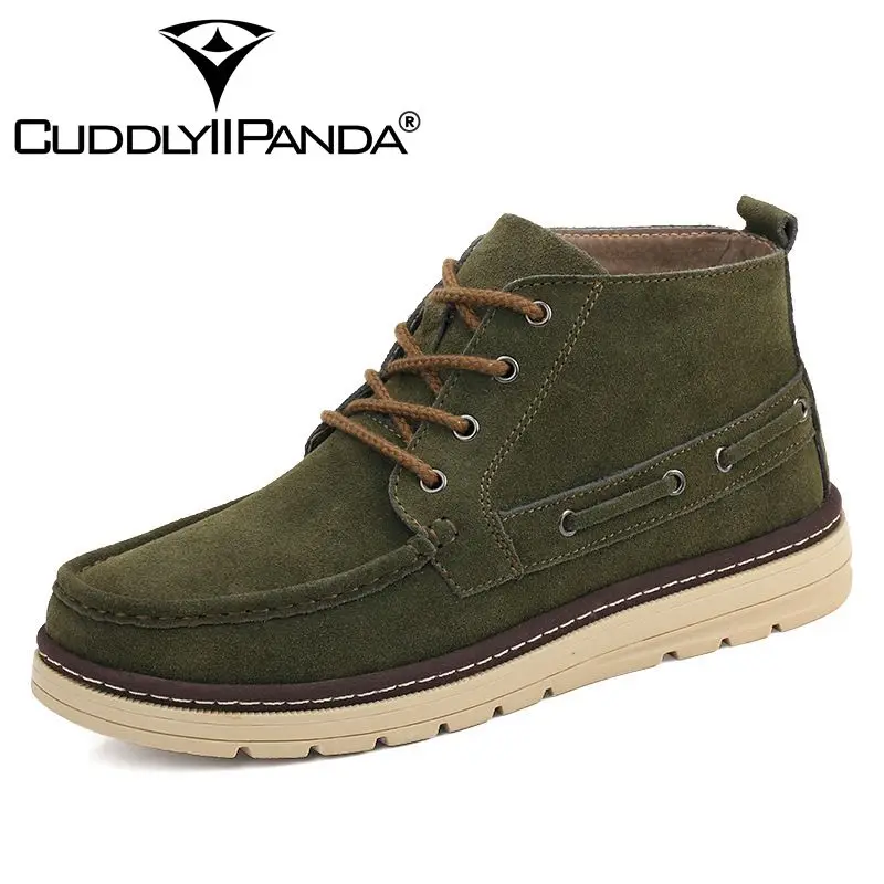 

CUDDLYIIPANDA Autumn Winter Genuine Leather Men High Quality Ankle Boots Plus Size 38-46 Male Fashion Fur Short Boots Men Botas