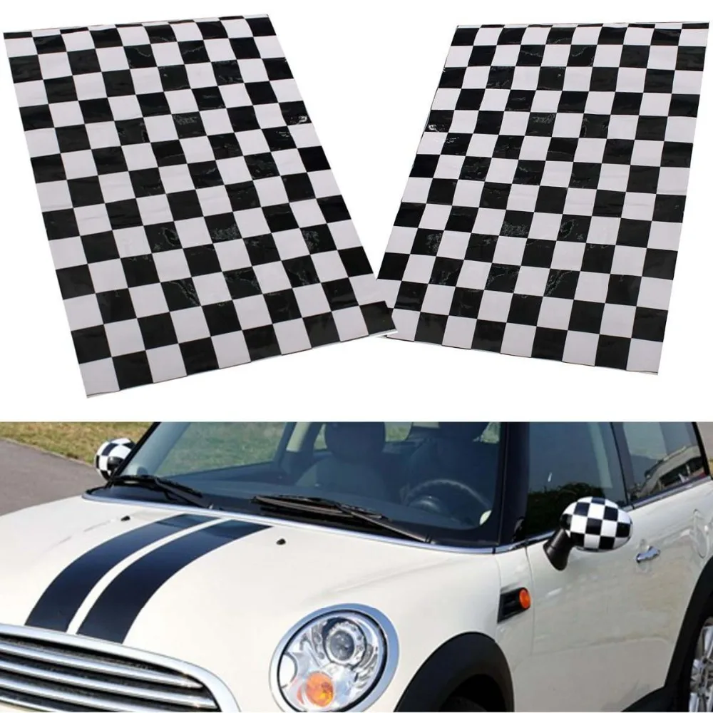 2x Checkered Pattern Vinyl Side Mirrors Cover Stickers Left & Right For