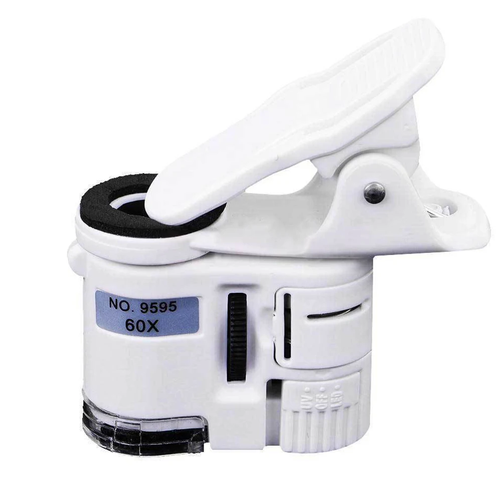 60X Универсальный клип светодиодный освещенный сотовый телефон камера микроскоп увеличительное стекло Лупа Портативный