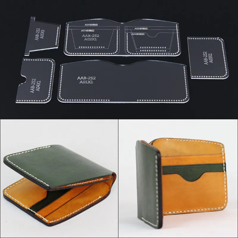 

1Set Leather Craft Short Style money clips bag women wallet Sewing Pattern Acrylic Stencil Templatev 11*9.5*1.5cm