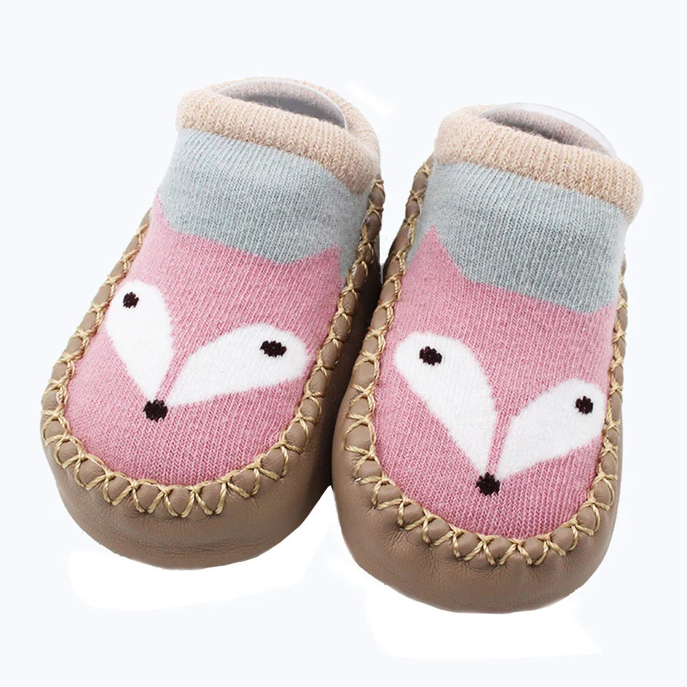 Милые Нескользящие Носки с рисунком лисы носки для новорожденных тапочки для мальчиков и девочек модная повседневная обувь короткие носки От 2 до 4 лет, лидер продаж,@ 45 - Цвет: E