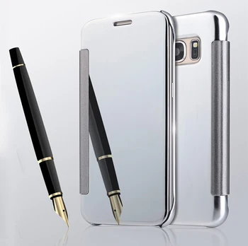 

500pcs/lot Smart Sleep Protector Shell View Window Clear UV Mirror Case Filp Cover Case For Samsung Galaxy s6 s7 edge Note 5 etc