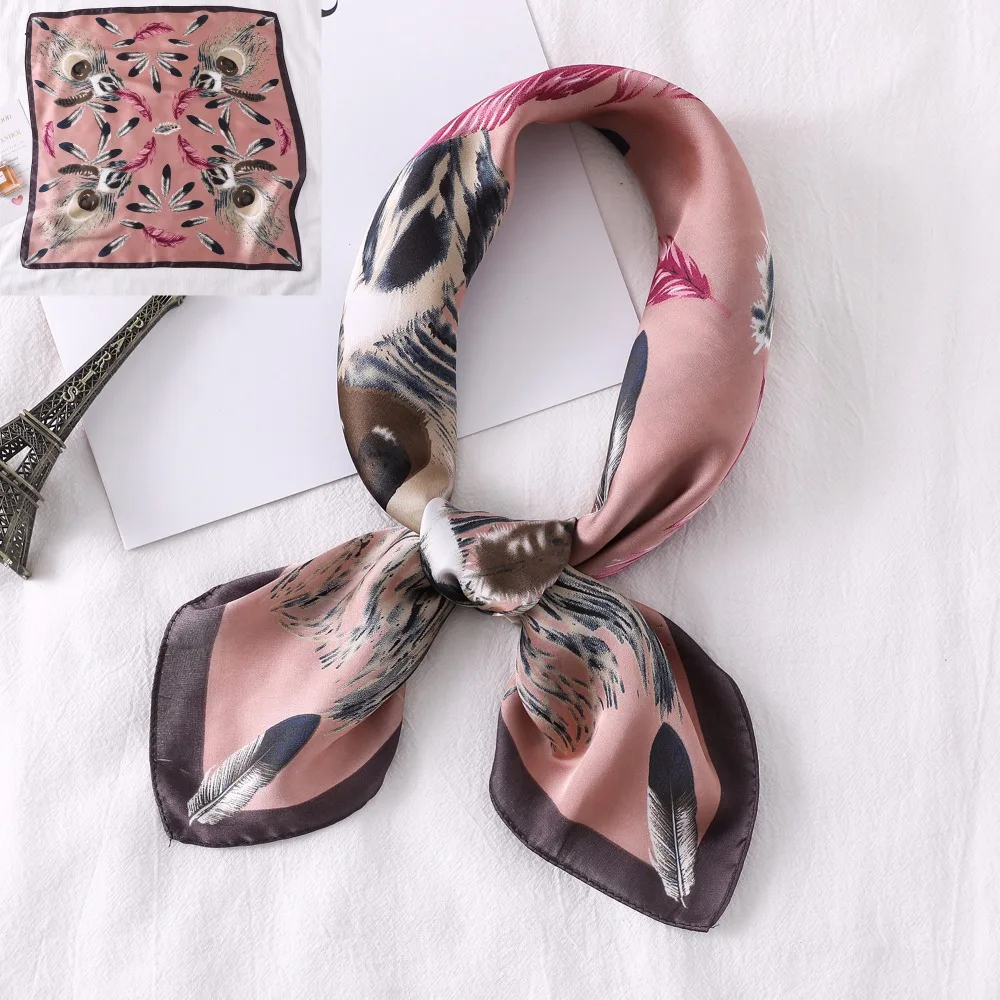 

New fashion scarf 70cm square size beautiful feather design women's collar scarves neckerchief multi-use hair scarfs 740#