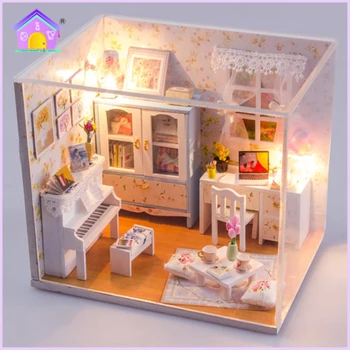 

DIY Assembly Wooden Building Dollhouse with Furnitures LED LIGHT Dust Cover Creative Puzzle Toys for Children Funny Doll House