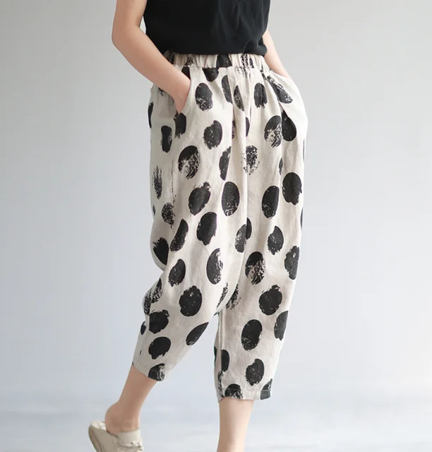 Summer Pants Women Casual Elastic Waist Loose Dot pocket Trousers 2018