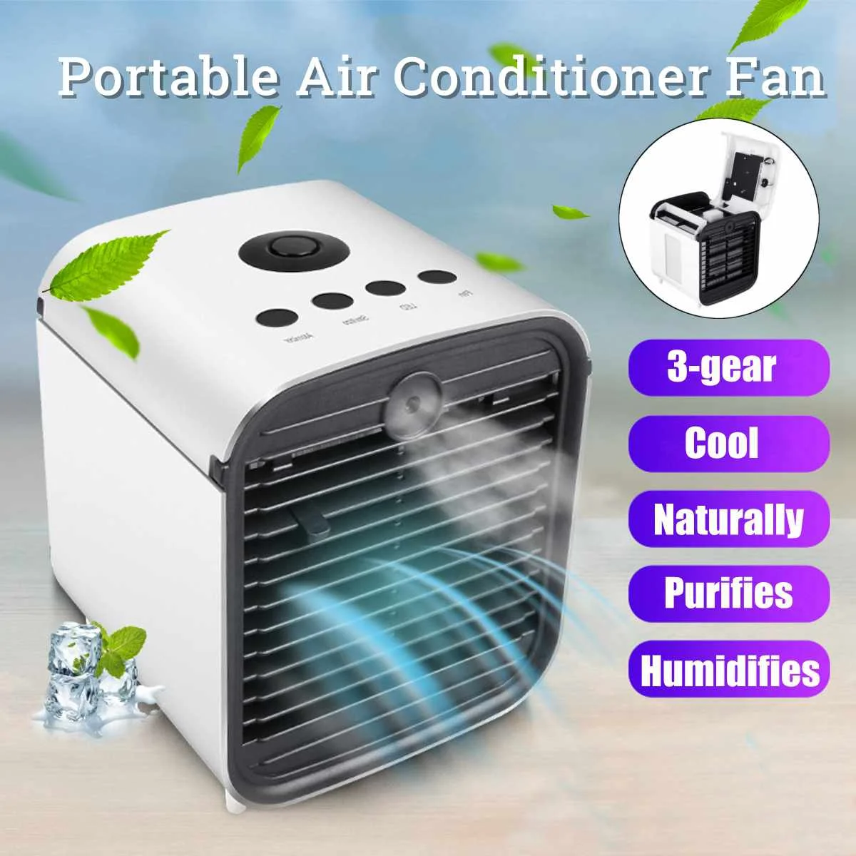 

Convenient Air Cooler Fan Portable Digital Air Conditioner Humidifier Space Easy Cool Purifies Air Cooling Fan for Home Office