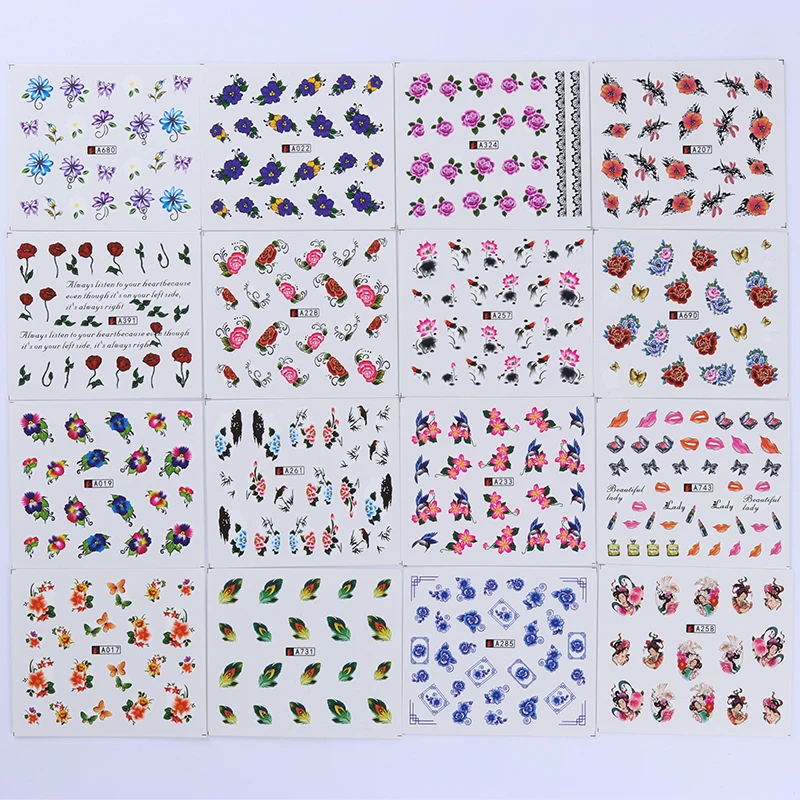 50 листов бабочка цветок красочный бант Любовь перо водная наклейка для дизайна ногтей водные наклейки для украшения ногтей