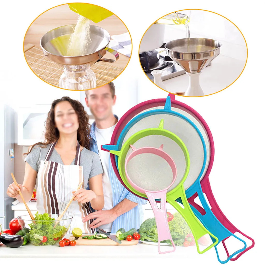 

4Pcs Mini Small Plastic Mesh Scoop Strainer Food Sieve Kitchen Gadgets Flour Solid-liquid Separator Scoop Kitchen Accessories