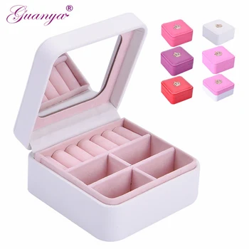 

Guanya pu leather jewelry box square single - layer travel carrying case for women girls gift 9.5*9.5*5cm