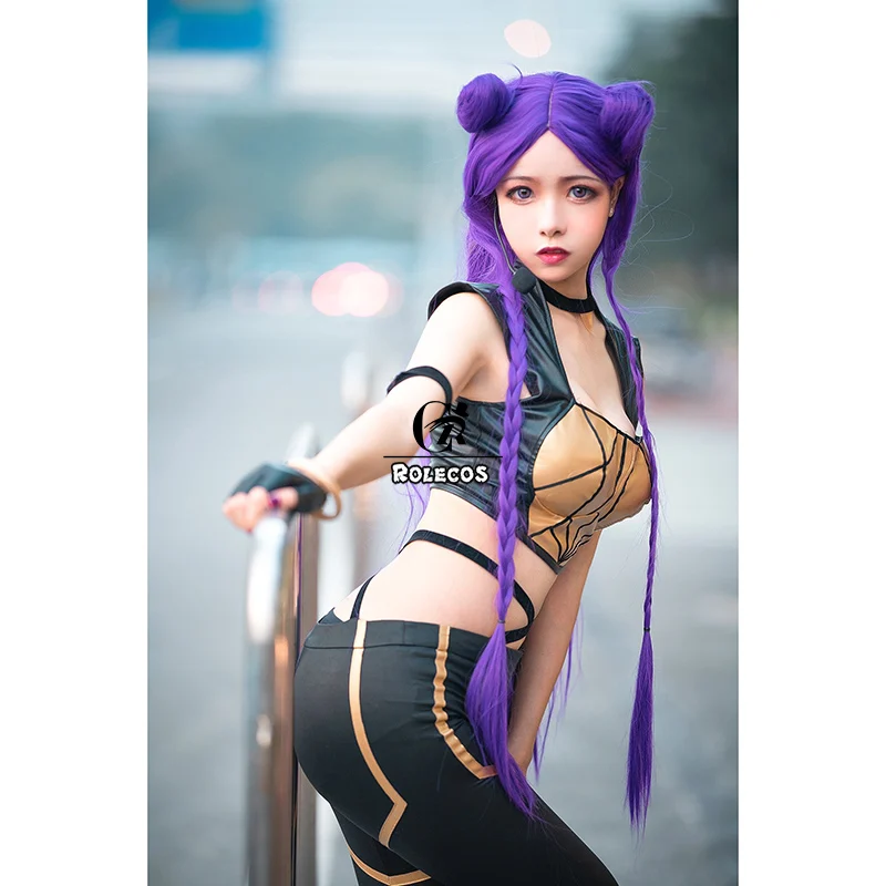 ROLECOS Game LOL K/DA Kaisa Cosplay Costume LOL KDA Cosplay Costume Leather Uniform Sexy Costume for Women Full Set with Gloves