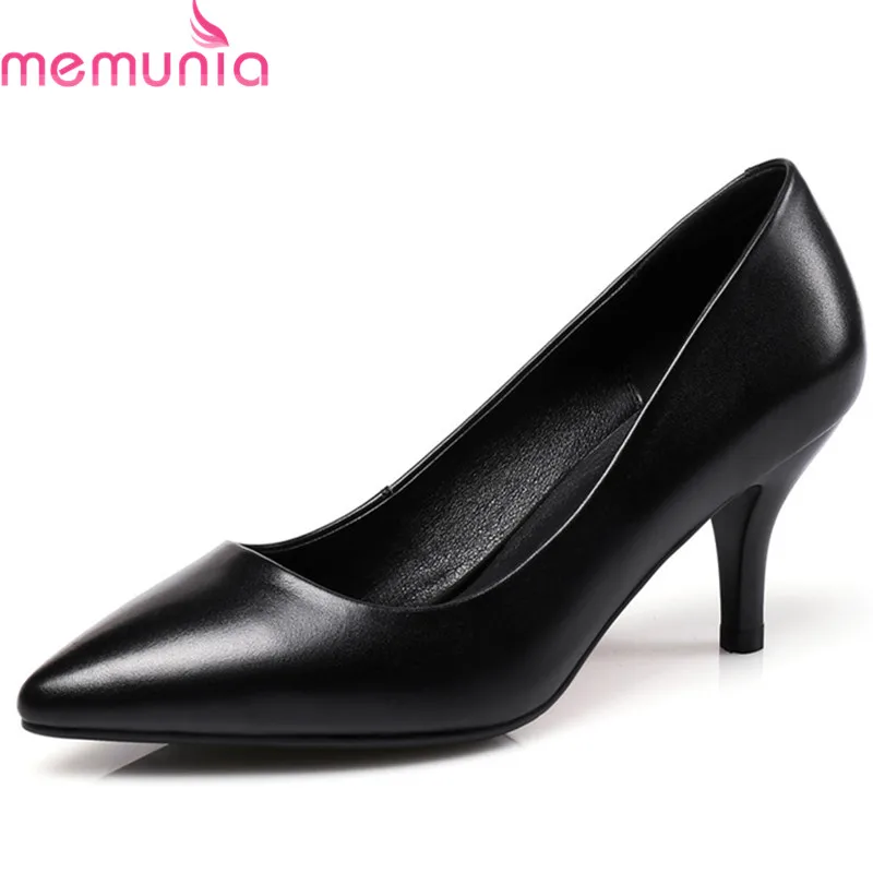 

MEMUNIA 2019 newest spring summer women pumps genuine leather shoes shallow thin high heels shoes woman office shoes black