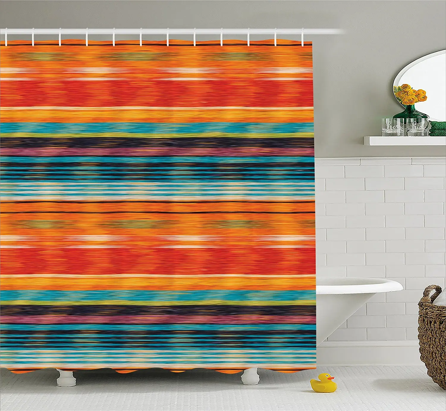 Mexican Decorations Shower Curtain Vibrant Vintage Aztec Motif with