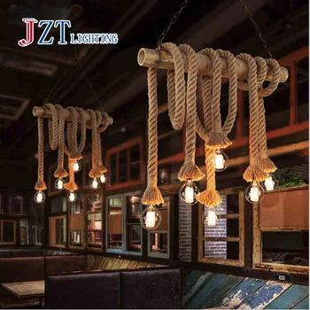 

ZYY American Industrial Lamps Retro Double Head Rope Pendant Light Loft Vintage Lamp Led Diningroom Hand Knitted Hemp Rope Light