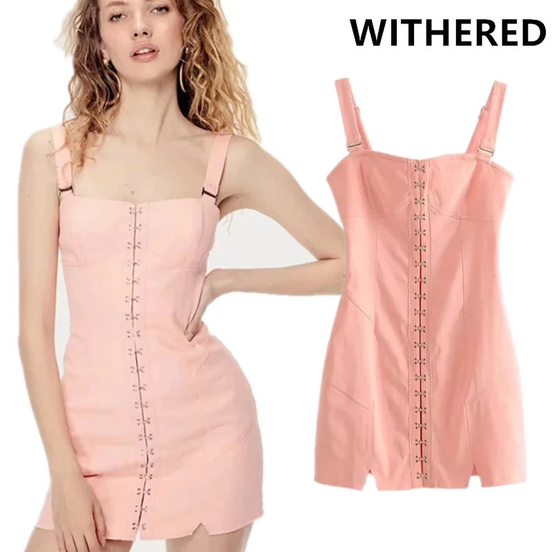 

Withered ins vintage high street pink denim dress women sheath sexy overalls vestidos vestidos de fiesta de noche mini dress