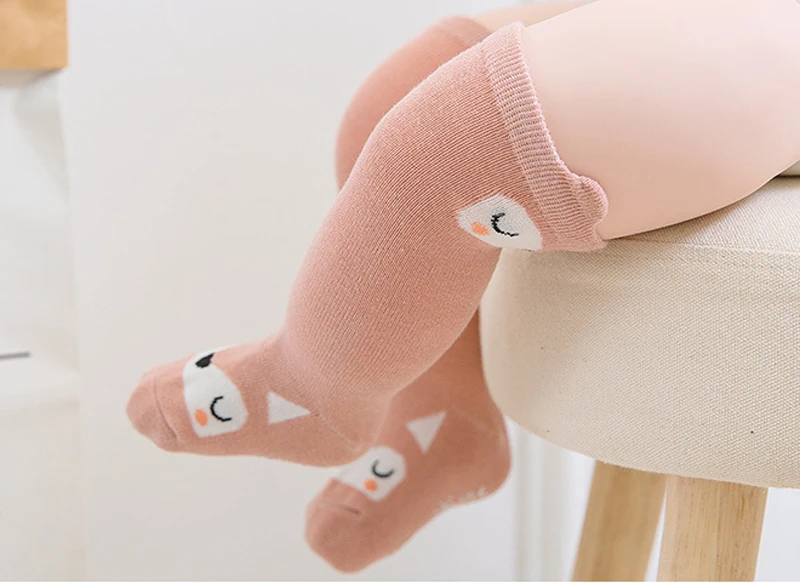 Милые мягкие хлопковые носки чулки до колен с рисунком лисы для маленьких девочек