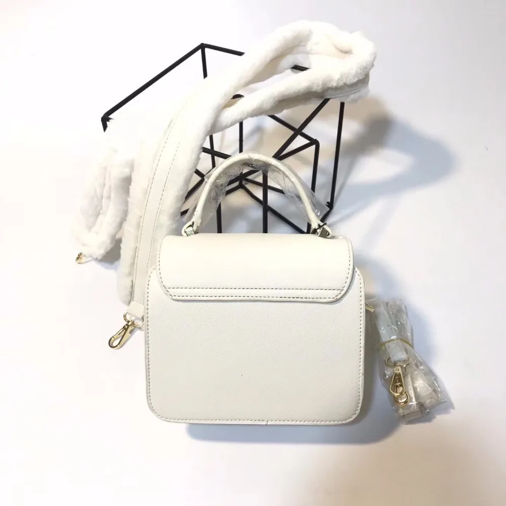 

White bag winter handbag wide shoulder strap Messenger bag small square bag artificial fur handle mini city leisure bag