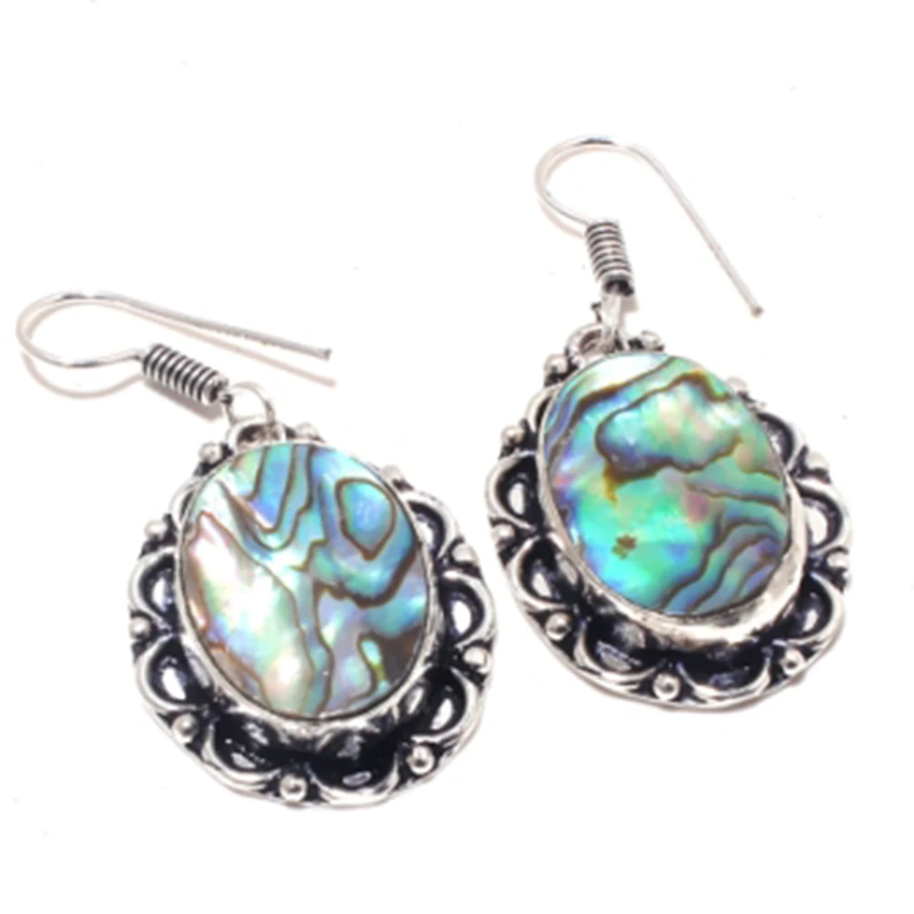 

Abalone Shell Earrings Silver Overlay over Copper , 40mm, E4045