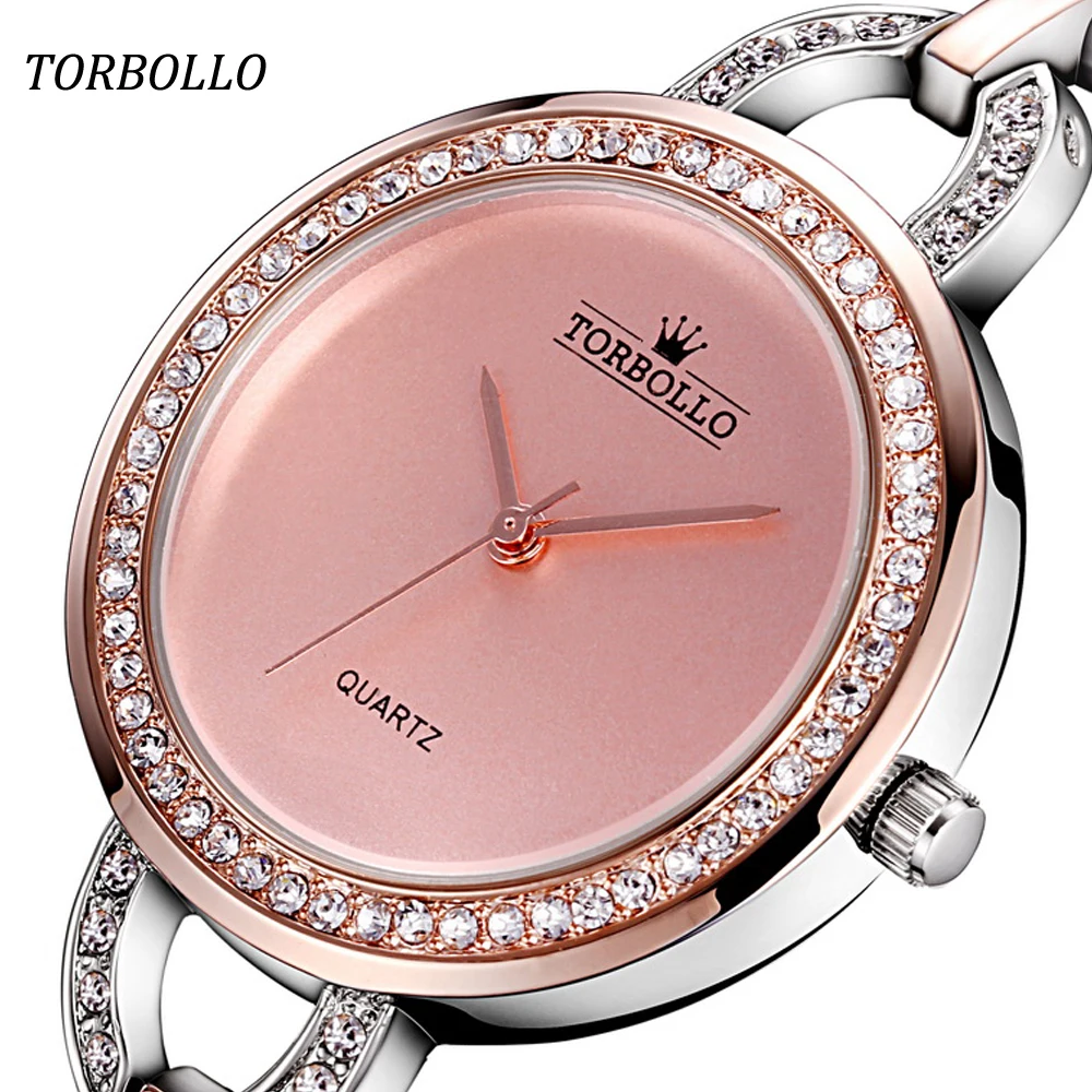 

TORBOLLO 2017 NEW Casual Fashion Gold Black Quartz Female Bracelet Watch Women Crystal Clock Design Fritillaria Small Dial