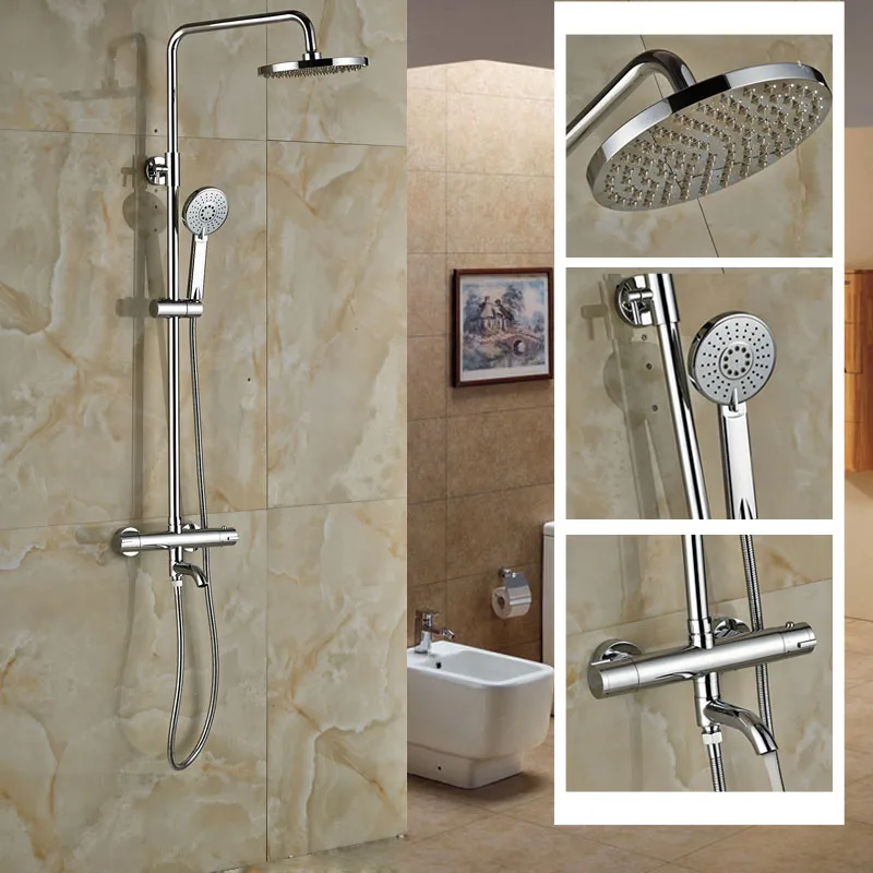 Polished Chrome Dual Hand Thermostatic Valave for Shower Wall Mount Rain Shower Set 8 Rain with