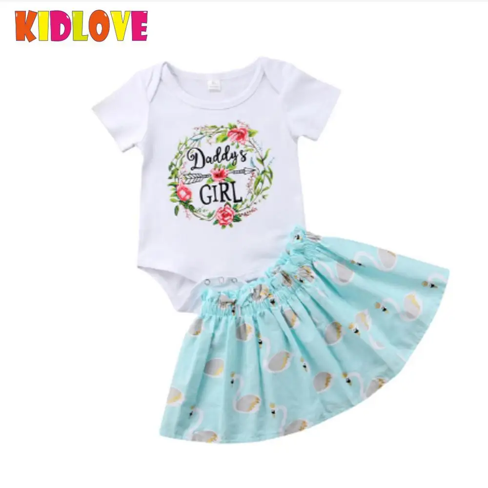 KIDLOVE Baby Girl Clothing Sets Toddler Kids Flower Pattern Romper+Swan