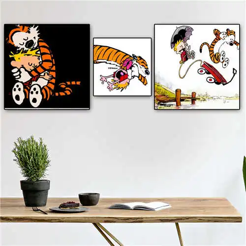 

Custom calvin-and-hobbes (1) Poster Papel-de Mandala Printing Posters Cloth Fabric Wall Art For Living Room Decor#19-01-15-204