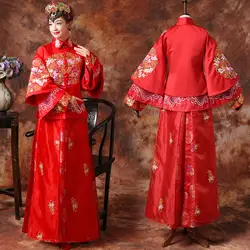 Традиционный стиль красный китайский Jurken платье с вышивкой невесты выйти Дракон костюм Cheongsam Свадебные Qipao халат Chinoise Восточный