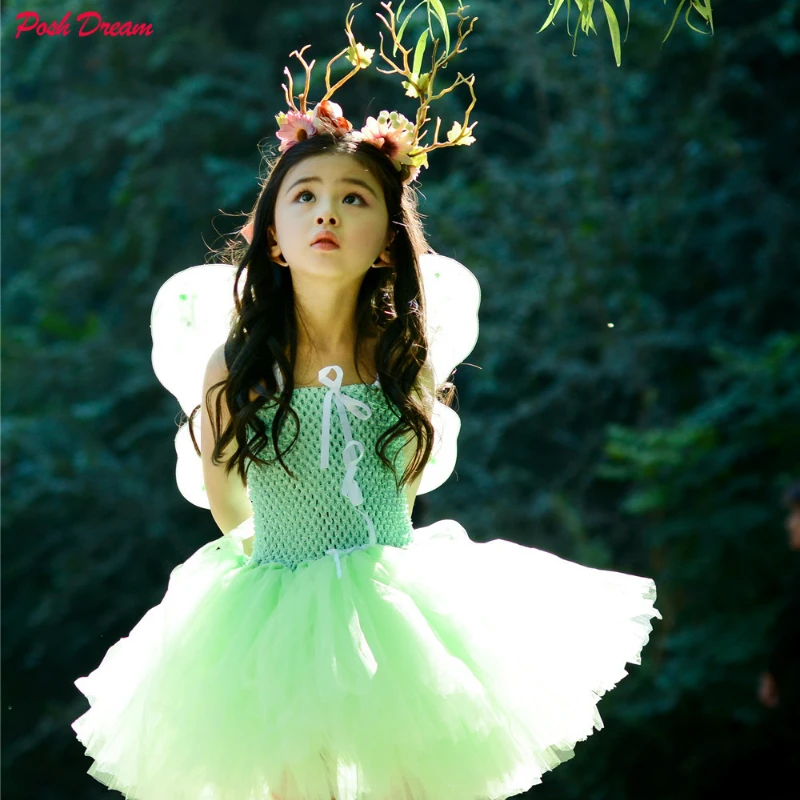 

POSH DREAM Thinker Bell Kids Dresses for Girls Halloween Green Princess Fairy Girls Tutu Dresses Beautiful Little Girls Clothes