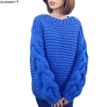 Осенняя женская уличная одежда ручной работы, плотное пальто-свитер, модный темно-синий зимний свитер, большой размер 4XL, вязаный свитер