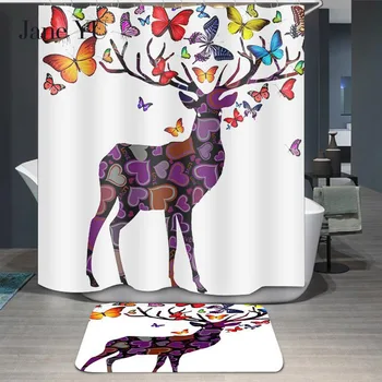 

JaneYU 2019 Can be customized European reindeer cartoon printing 3d polyester waterproof bathroom curtain bath shower curtain