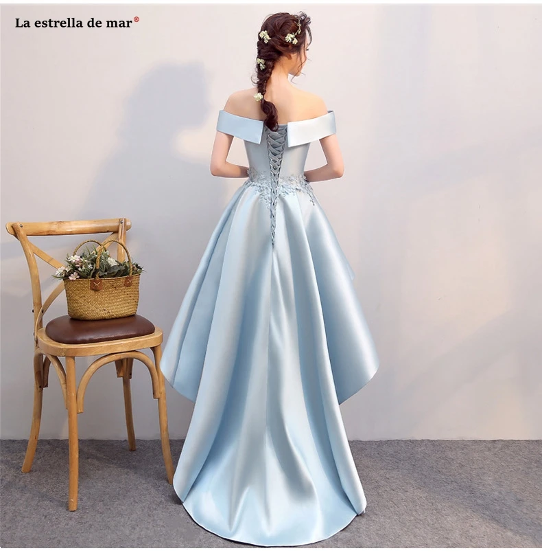 Vestidos de dama de honra Новое атласное платье кружевной вырез лодочкой синий серый высокая низкая Свадебная вечеринка на заказ платье vestido длинное платье для матери невесты