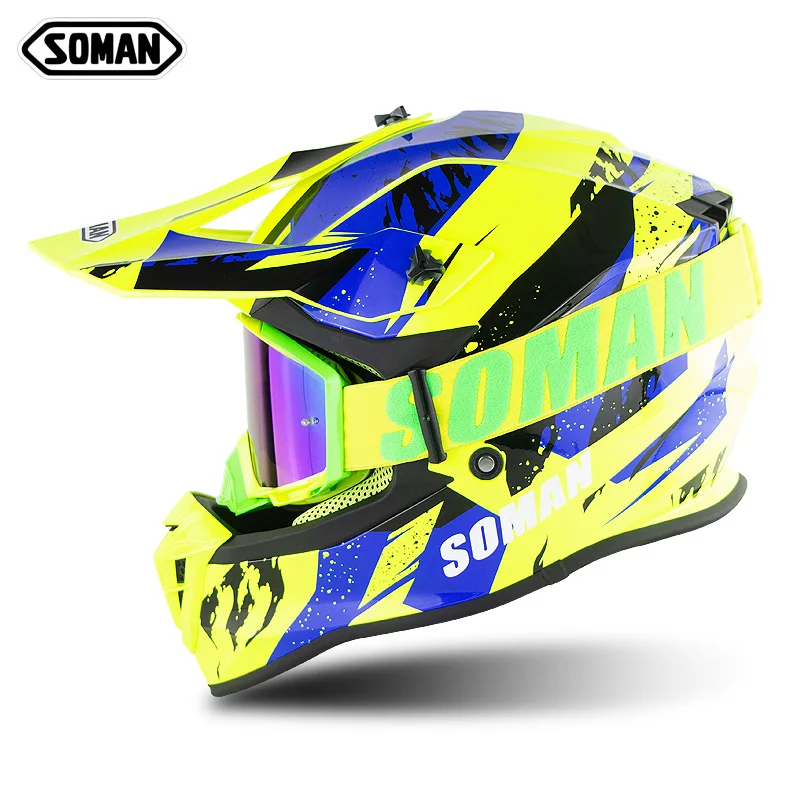 Soman мотокросса MX шлем мотоциклетный спуск руля Анти-пыль мото Casco кросс страна ECE утверждения SM633 - Цвет: Green Blue