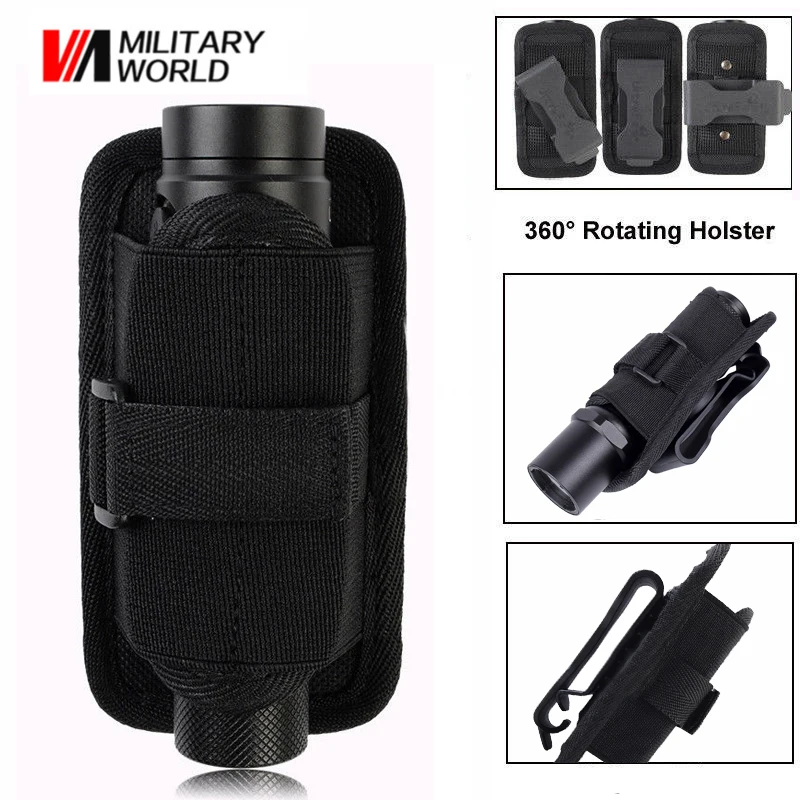 

Tactical Flashlight Holster Stretchy Torch Pouch Utility Pouch with 360 Degrees Rotatable Belt Clip Durable Hunting Belt Carrier