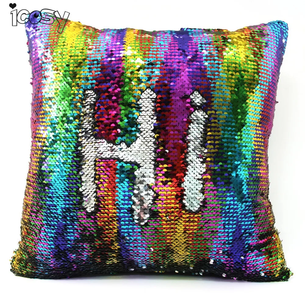 

Rainbow Color Cushion Cover Pillowcase Reversible Sequin Mermaid Pillow Color Changing Throw Pillow Case Cover Sofa Home Decor