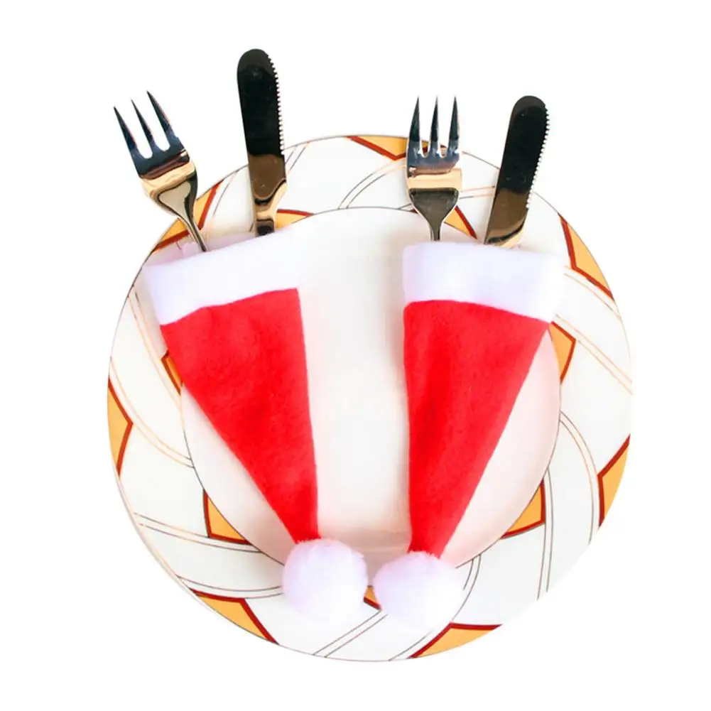 

ON SALE Wholesale Christmas Ornaments Decorative Tableware Knife Fork Christmas Hat Tool Xmas Decoration 2020 Navidad