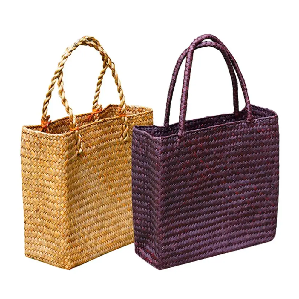 

Multi-function Handmade Woven Tote Straw Bag Large Shopping Hand Bags For Summer Beach Travel Yellow Brown