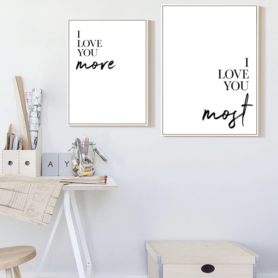 Минималистичные цитаты Love You More настенная Картина на холсте черно белые буквы
