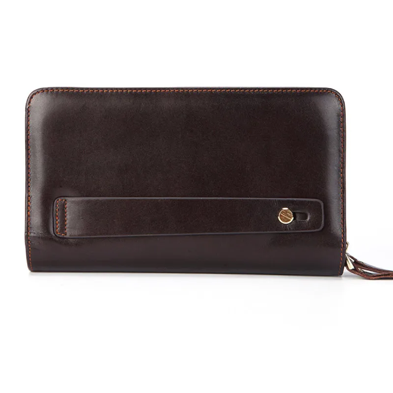 Business Genuine Leather Clutch Wallet Men Long Leather Phone Bag Purse Male  Large Size Handy Coin Wallet Card Holder Money Bag 2