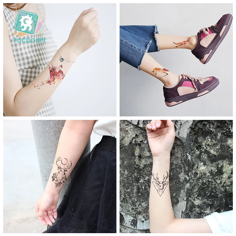 Rocooart, милые кошки, тату, дерево, цветок, Временные татуировки, наклейки для взрослых, ручная Татуировка для женщин, поддельные татуировки для мужчин, татуировки, новые татуировки