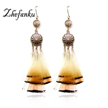 Feather Earrings Retro Sunflowers Light Yellow Feathers Long Earrings Ethnic Drop Earrings Jewelry Women Pendant Earrings