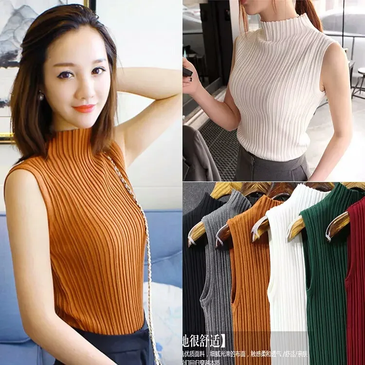 Korean Style women's vest in summer half high collar bottoming sweater