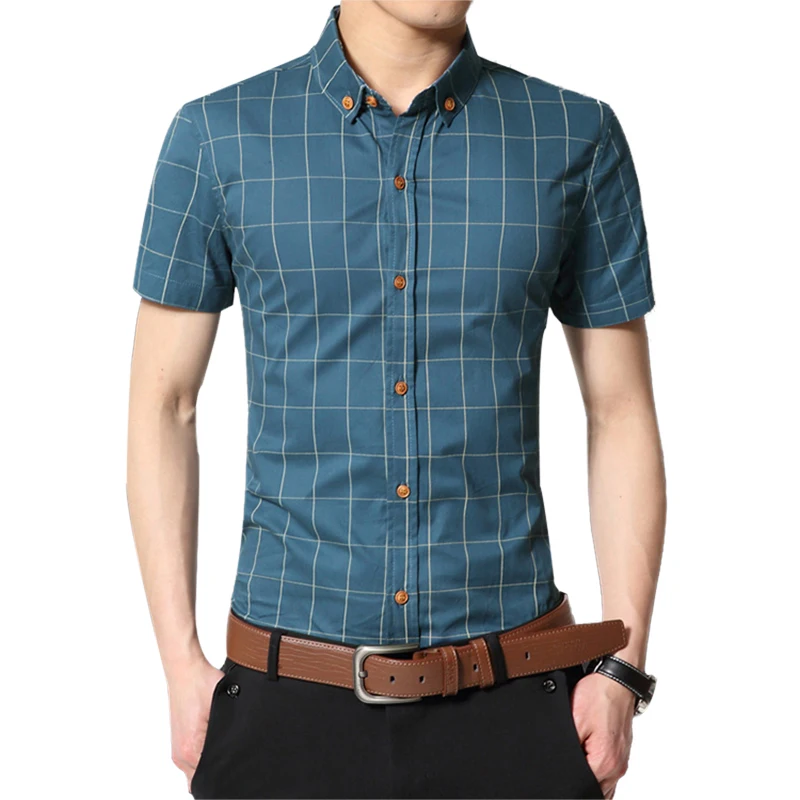

Fashion Brand Clothing Mens Short Sleeve Shirt 2019 Summer New Plaid Slim Fit Shirt CottonCasual Shirt Men 100% Clothes M-5XL