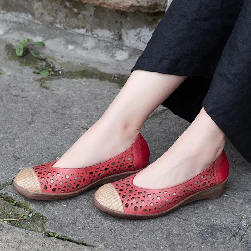 

Artdiya Genuine Leather Leisure Shoes Spring and Summer New Hemp Round Toe Hollow-out Women Shoes Sheepskin Handmade Shoes Girl