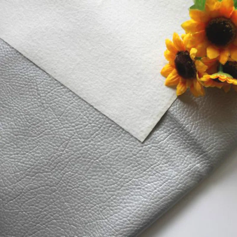 

Litchi Pattern Faux Leather Fabric For Sewing DIY Patchwork Plain Color Sliver Grey PU Artificial Leather Material Width 140cm