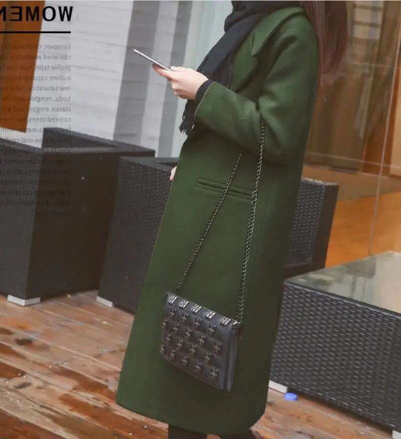 Женское длинное шерстяное пальто осень зима новые Топы утолщенная Свободная верхняя одежда женское корейское шерстяное пальто выше колена тонкое ветронепроницаемое - Цвет: as   photo     3