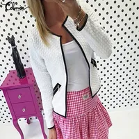 4XL Celmia 2018 осень зима для женщин с длинным рукавом Smart бизнес офисные костюм куртка Feminino Пиджаки Проверьте короткое пальто плюс размеры - изображение