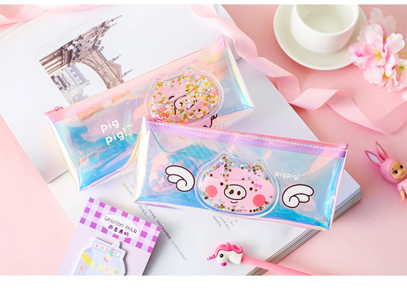 BECODE Cartoon Pencil Case Kawaii Large Capacity Pencilcase School Supplies PVC Pencil Bag Storage Box Pencils Pouch Stationery