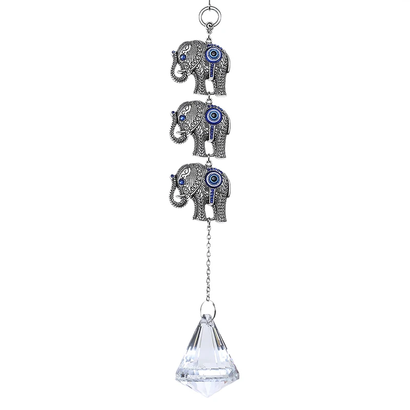 H&ampD Three Elephants Turkish Blue Evil Eye Suncatcher Home Protection Hanging Charm with Crystal Prisms Ornament Garden Decor | Дом и сад
