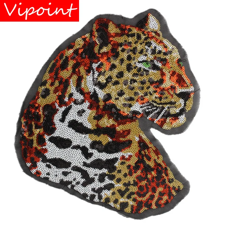 

VIPOINT embroidery Sequins big leopard patches animal patches badges applique patches for clothing JW-65